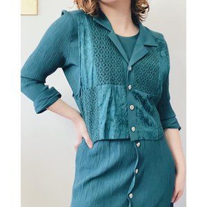 Vintage Teal Maxi Dress & Vest Set
